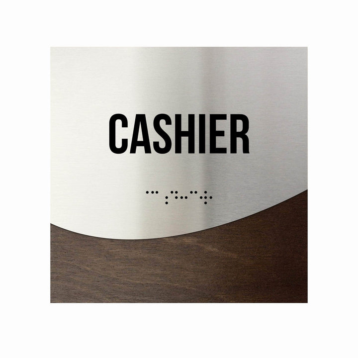 Cashier Sign - Stainless steel & Wood Door Plate "Jure" Design
