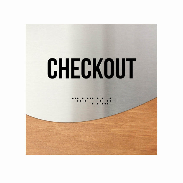 Checkout Signs - Stainless steel & Wood Door Plate "Jure" Design