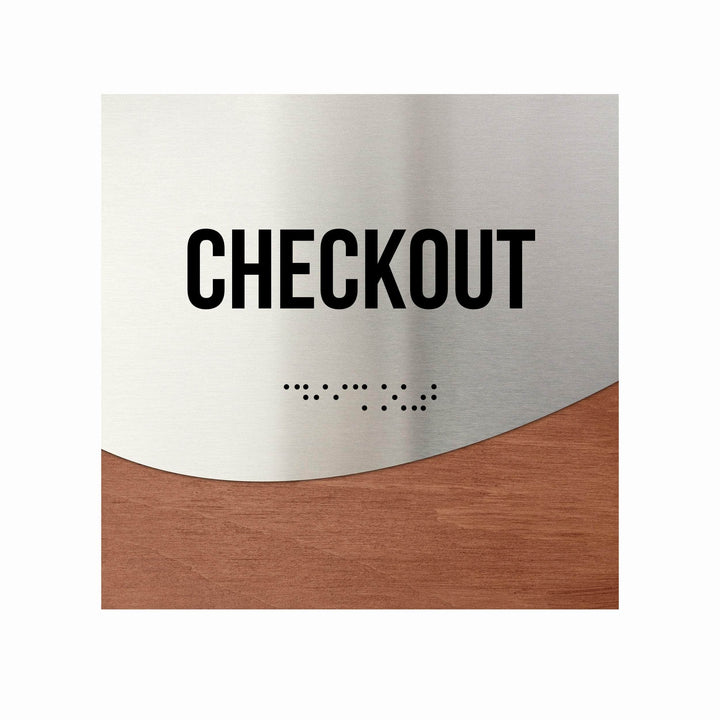 Checkout Signs - Stainless steel &amp; Wood Door Plate "Jure" Design