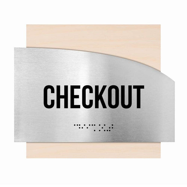 Door Signs Checkout Signs - Stainless steel & Wood Plate - "Wave" Design