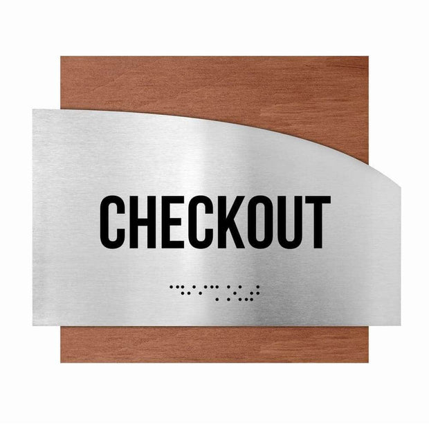 Door Signs Checkout Signs - Stainless steel & Wood Plate - "Wave" Design