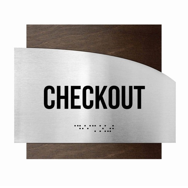Door Signs Checkout Signs - Stainless steel & Wood Plate - "Wave" Design