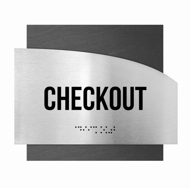 Door Signs Checkout Signs - Stainless steel & Wood Plate - "Wave" Design