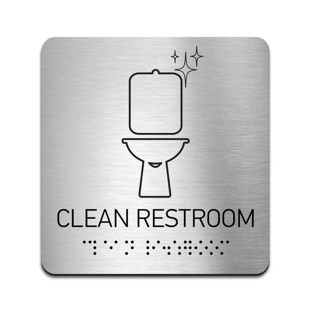 Information signs Clean Restroom Sign: Stainless Steel & Acrylic Sign