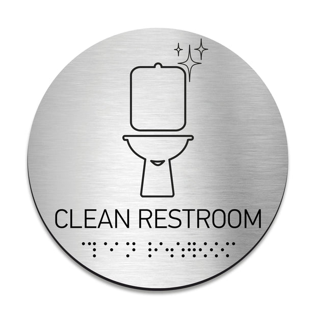 Information signs Clean Restroom Sign: Stainless Steel & Acrylic Sign