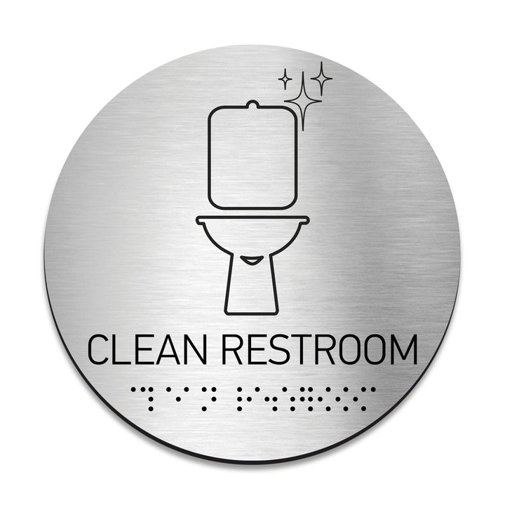 Information signs Clean Restroom Sign: Stainless Steel &amp; Acrylic Sign