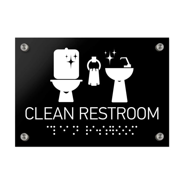Information signs Clean Restroom Sign Braille - Black Acrylic