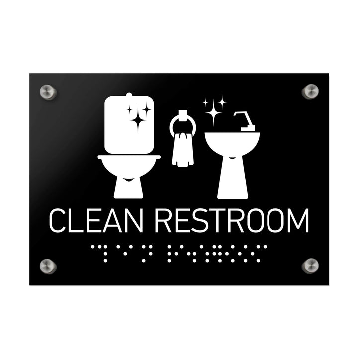 Information signs Clean Restroom Sign Braille - Black Acrylic