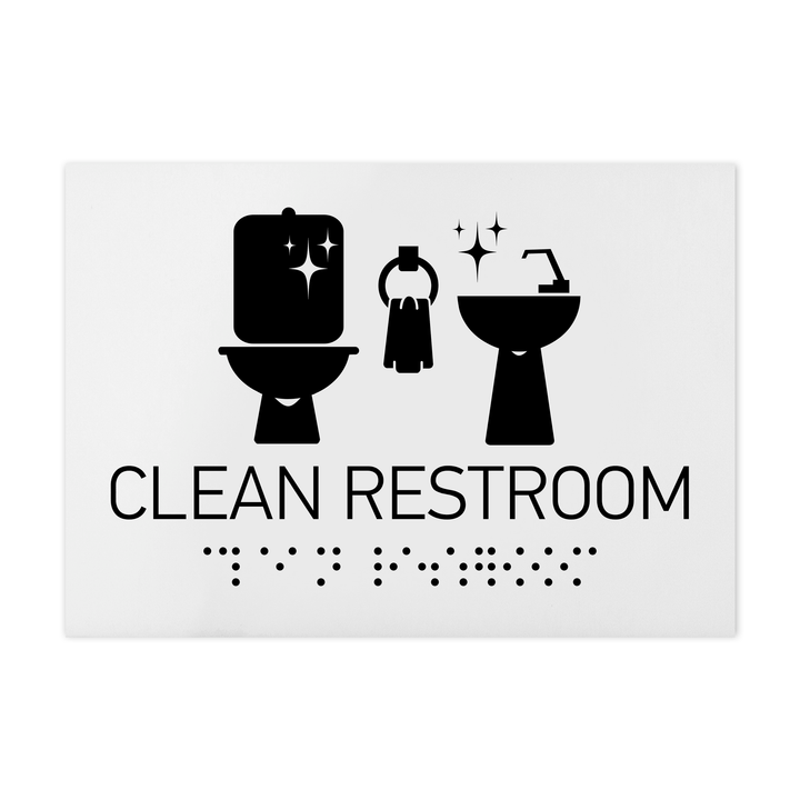 Information signs Clean Restroom Signs - White Acrylic Sign with Braille