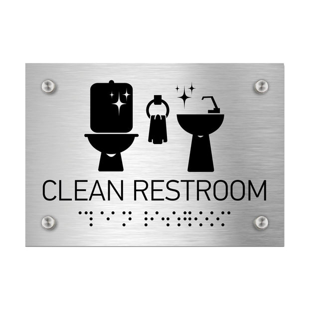Information signs Clean Restroom Signs - Stainless Steel with Braille