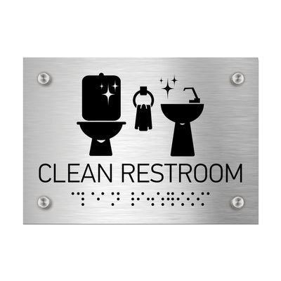 Information Signs - Clean Restroom Sign Braille - Stainless Steel