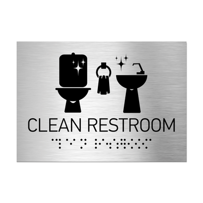 Information Signs - Clean Restroom Sign Braille - Stainless Steel