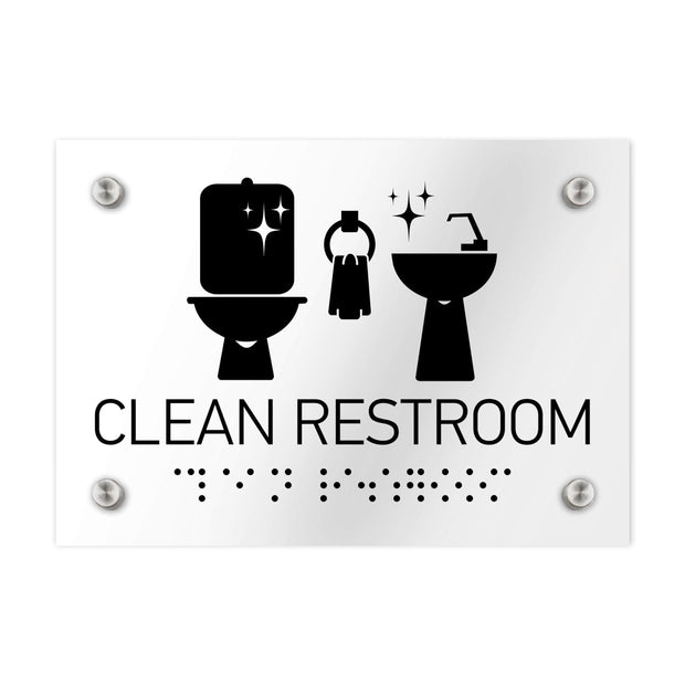 Information signs Clean Restroom Sign Braille - Clear Acrylic