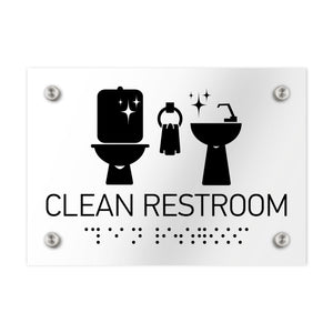 Information Signs - Clean Restroom Sign Braille - Clear Acrylic