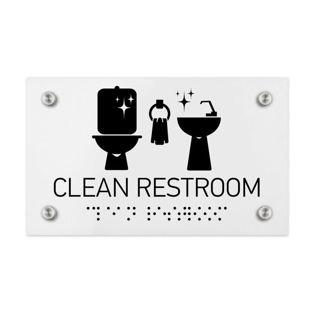 Information signs Clean Restroom Signs - White Acrylic Sign with Braille
