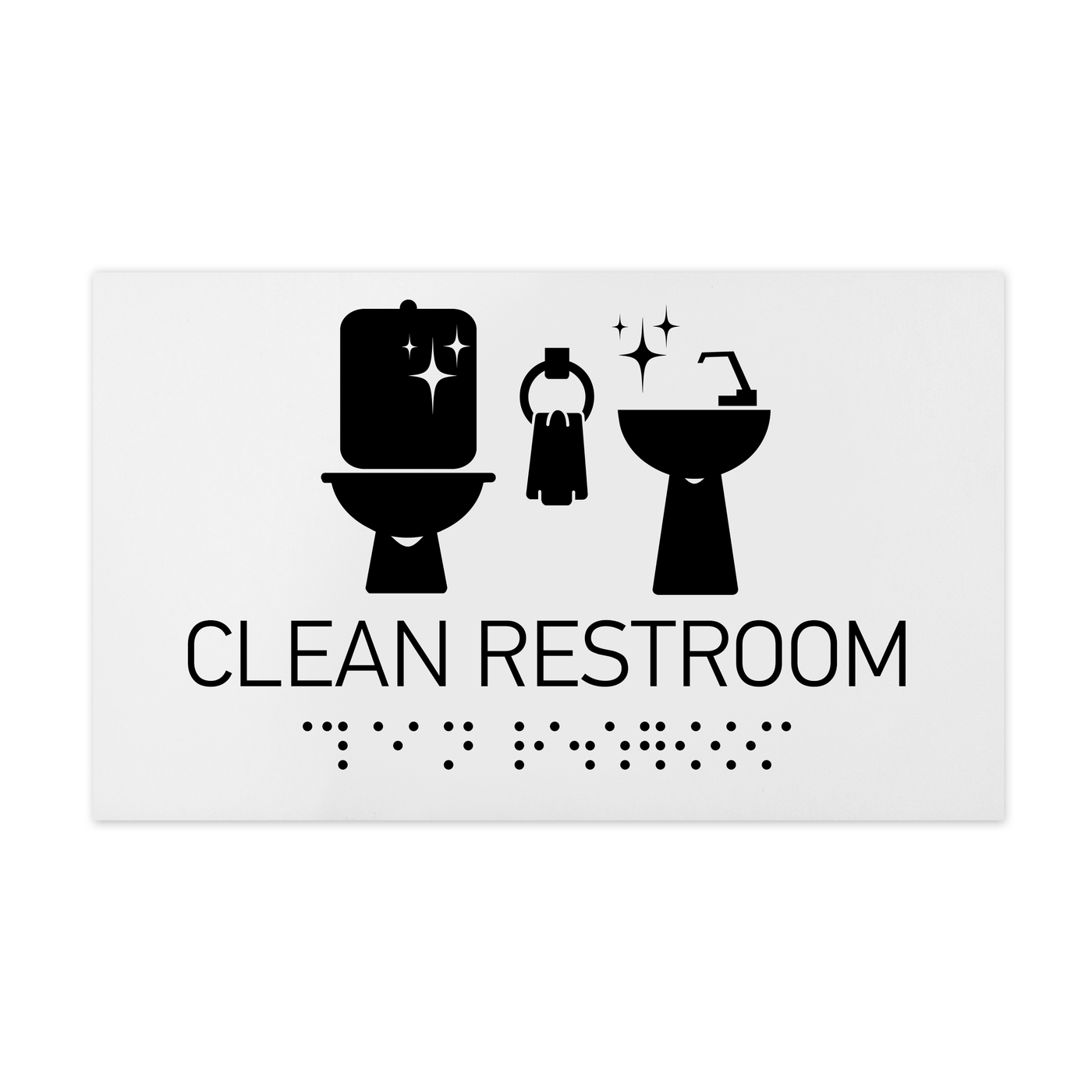 Information Signs - Clean Restroom Sign Braille - White Acrylic