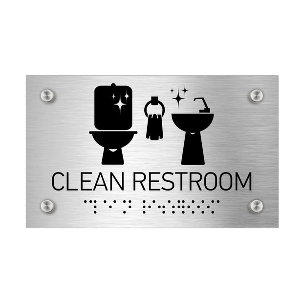 Information signs Clean Restroom Signs - Stainless Steel with Braille