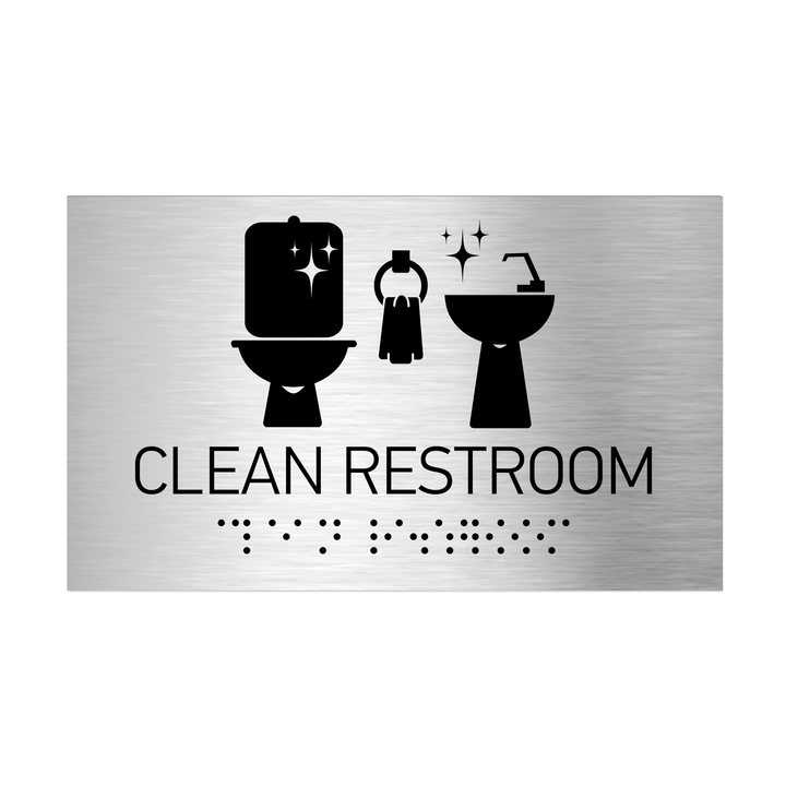 Information signs Clean Restroom Signs - Stainless Steel with Braille