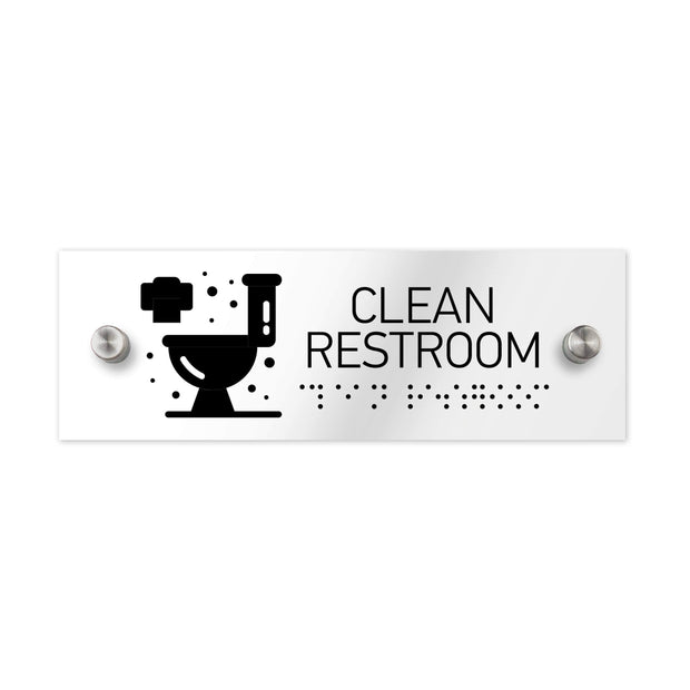 Information signs Clean Restroom Sign with Braille: Clear Acrylic