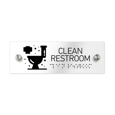 Information Signs - Clean Restroom Sign With Braille - Clear Acrylic
