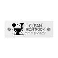 Information signs Clean Restroom Sign with Braille: White Acrylic Sign - Photo #1
