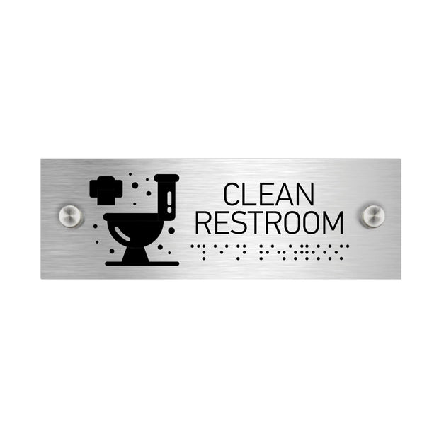 Information signs Clean Restroom Sign with Braille - Stainless steel (11.8x3.9'' / 300x100 mm)