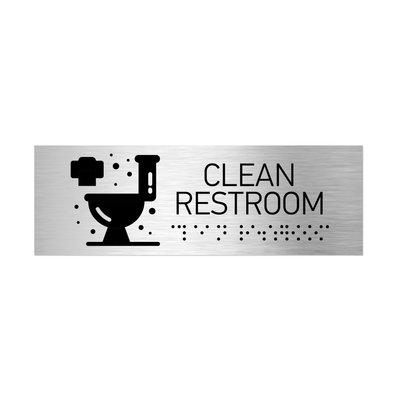 Information Signs - Clean Restroom Sign With Braille - Stainless Steel