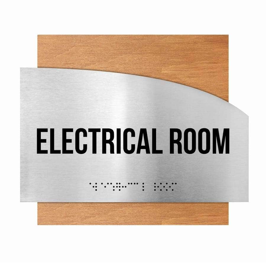 Electrical Room Sign: Stainless Steel & Wood Plate —