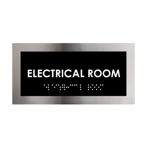Door Signs Electrical Room Sign: Stainless Steel & Acrylic Plate — "Modern" Design