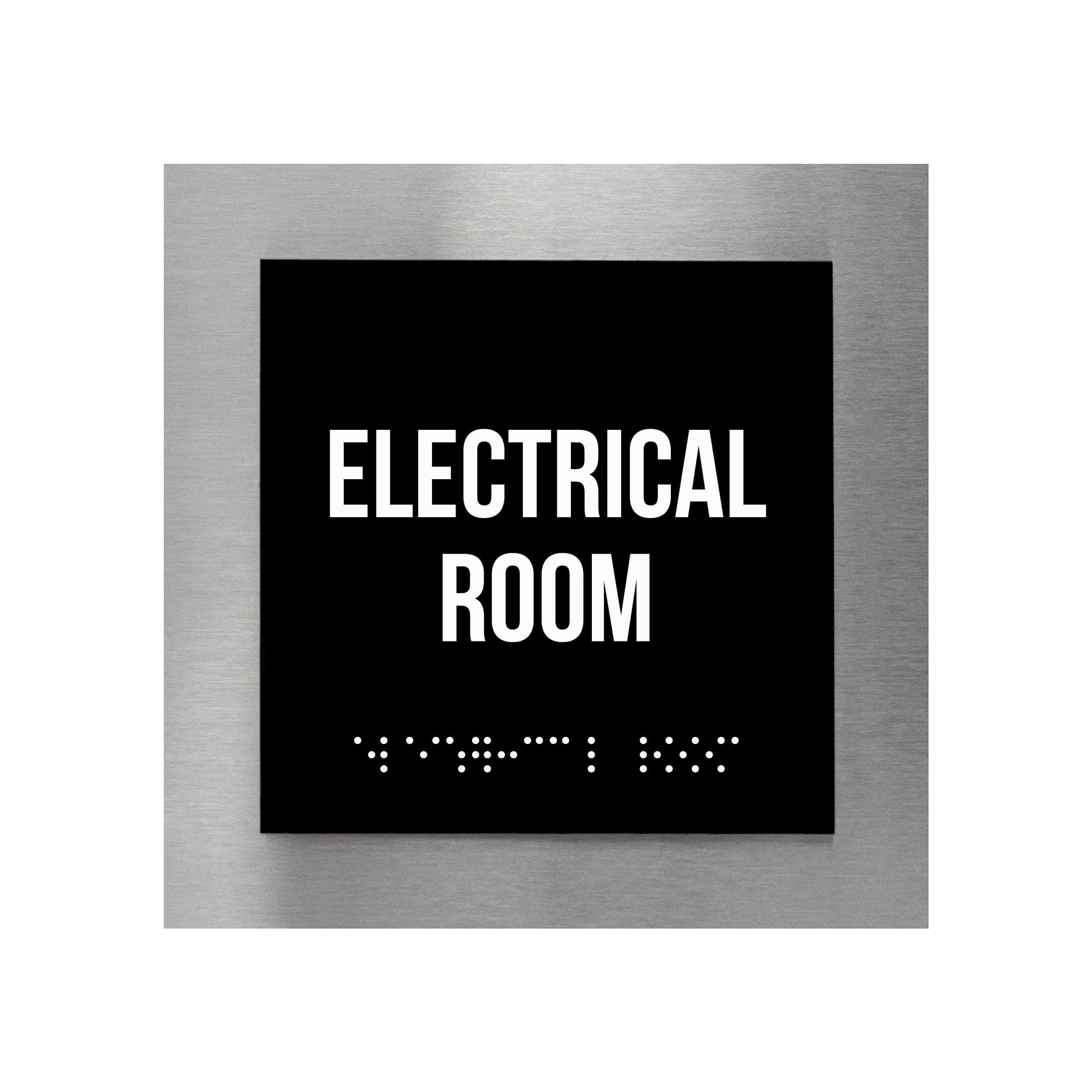 Electrical Room Door Sign: Stainless Steel & Acrylic Plate — 