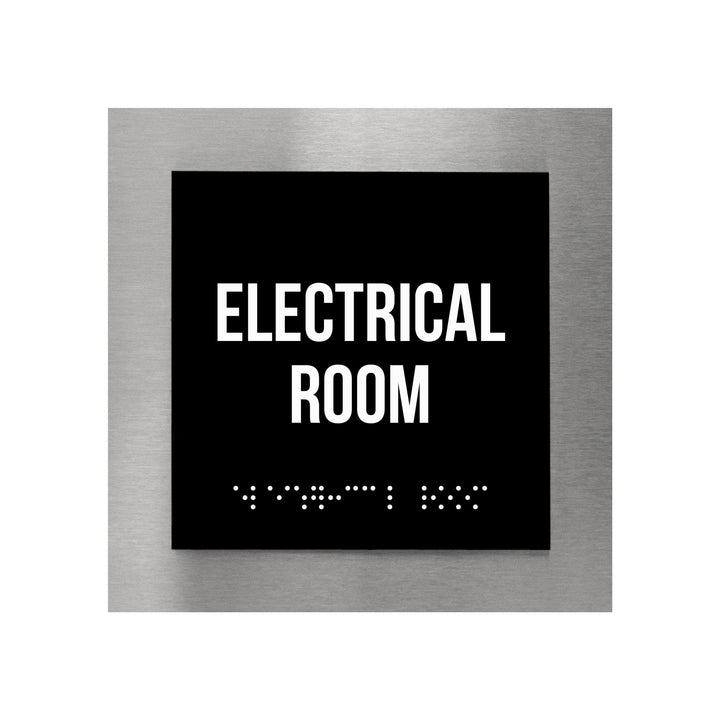 Door Signs Electrical Room Door Sign: Stainless Steel & Acrylic Plate — "Modern" Design