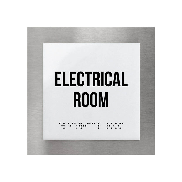 Door Signs Electrical Room Door Sign: Stainless Steel & Acrylic Plate — "Modern" Design
