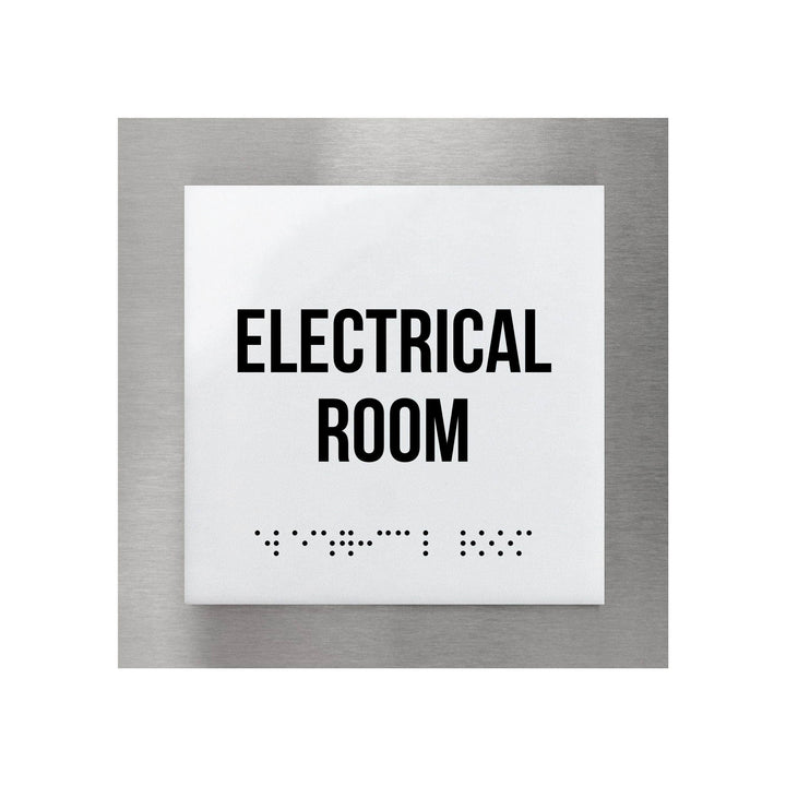 Door Signs Electrical Room Door Sign: Stainless Steel &amp; Acrylic Plate — "Modern" Design