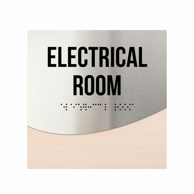 Door Signs Electrical Room Door Sign - Stainless steel & Wood - "Jure" Design