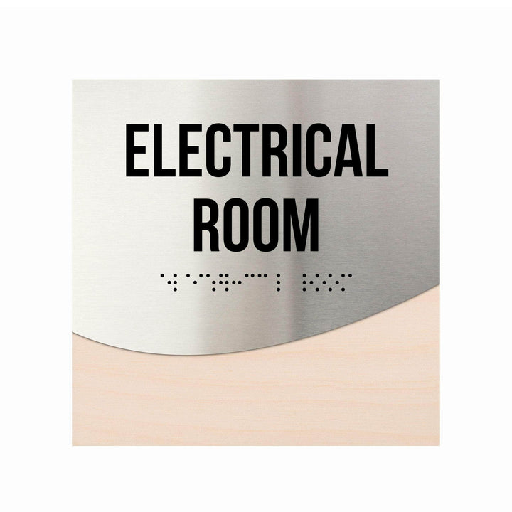 Door Signs Electrical Room Door Sign - Stainless steel &amp; Wood - "Jure" Design