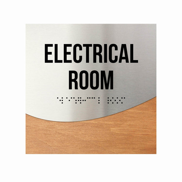 Door Signs Electrical Room Door Sign - Stainless steel & Wood - "Jure" Design