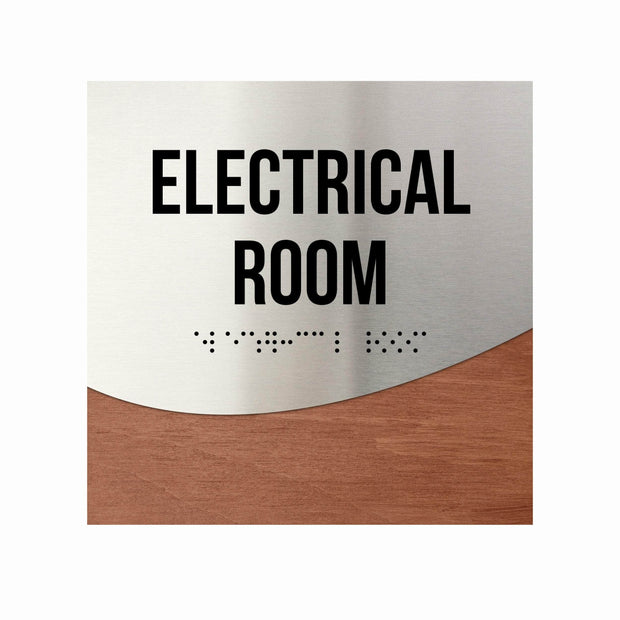 Door Signs Electrical Room Door Sign - Stainless steel & Wood - "Jure" Design