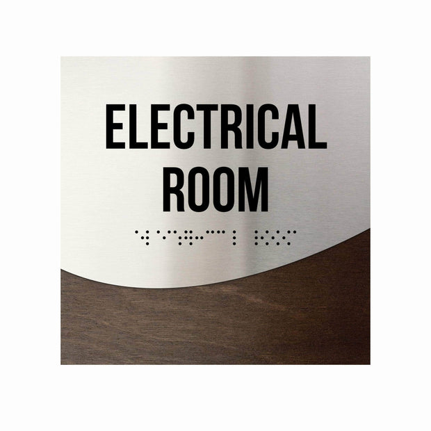 Door Signs Electrical Room Door Sign - Stainless steel & Wood - "Jure" Design
