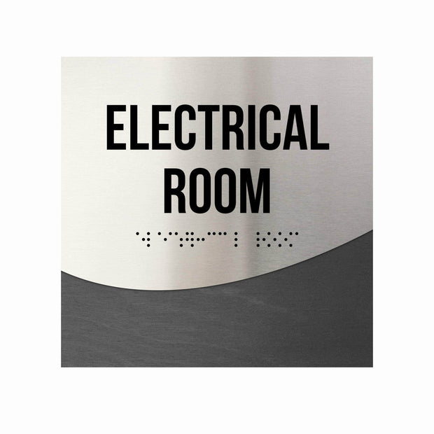 Door Signs Electrical Room Door Sign - Stainless steel & Wood - "Jure" Design