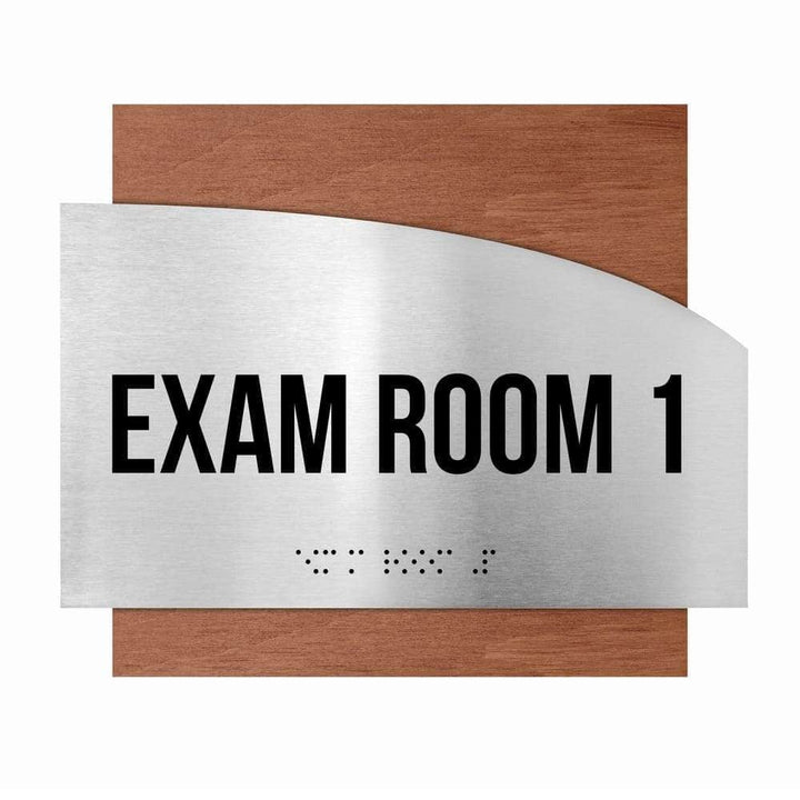 Exam Room Custom Door Signs - Stainless steel &amp; Wood - "Wave" Design