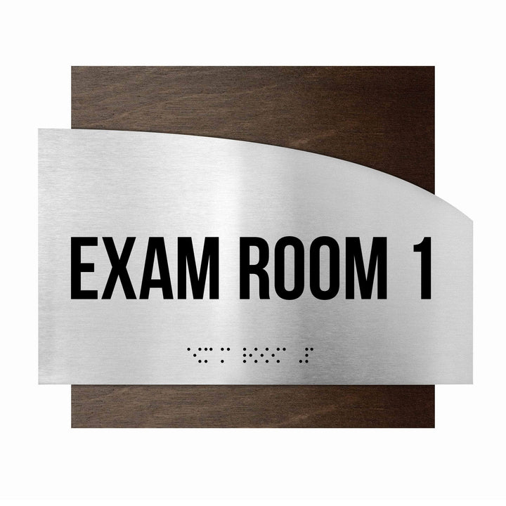 Exam Room Custom Door Signs - Stainless steel &amp; Wood - "Wave" Design