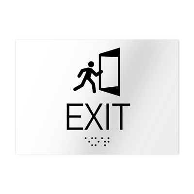 Information Signs - Exit Sign With Braille - White Acrylic