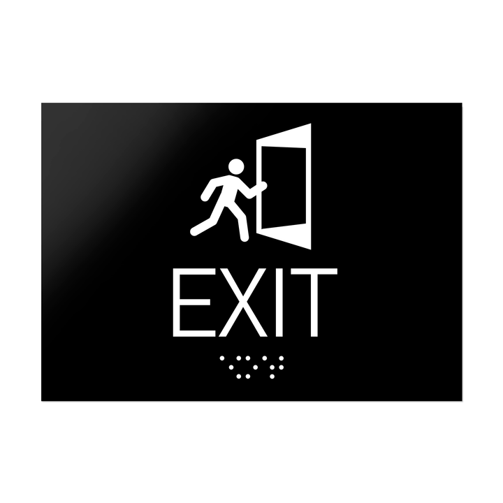 Information signs Exit Sign With Braille - Black Acrylic