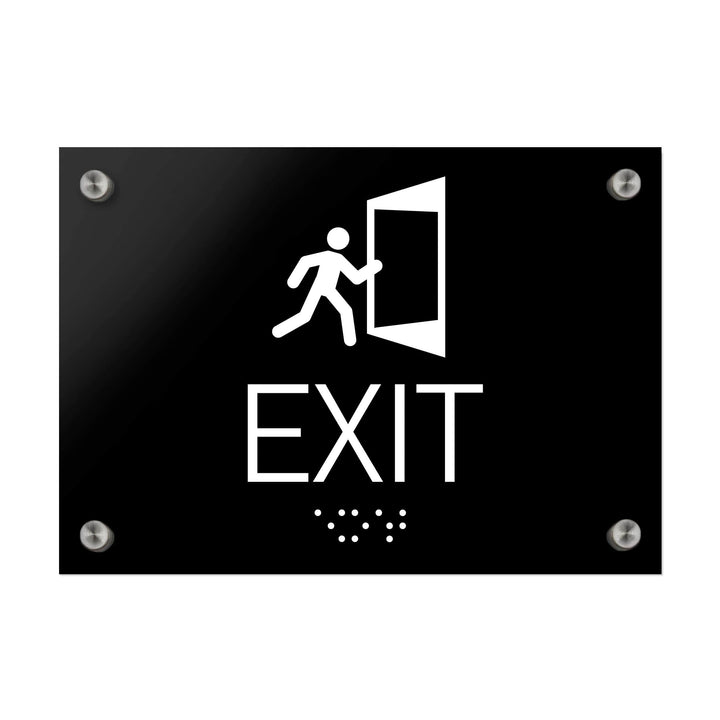 Information signs Exit Sign With Braille - Black Acrylic