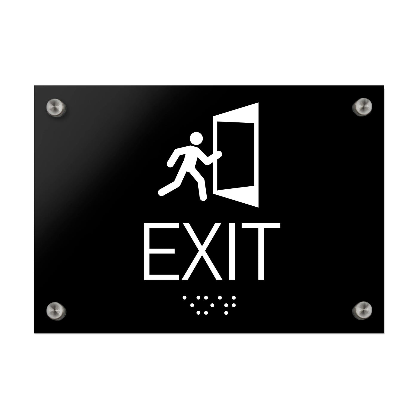 Information Signs - Exit Sign With Braille - Black Acrylic