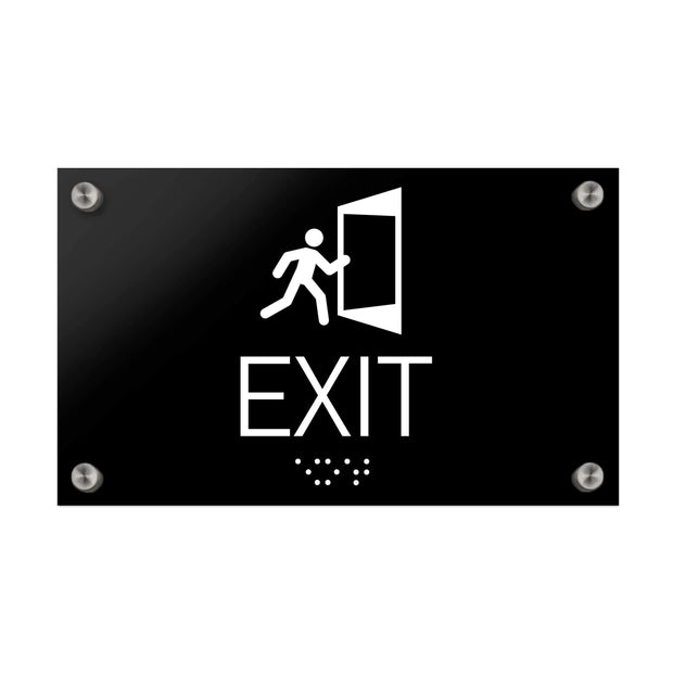 Information signs Exit Sign With Braille - Black Acrylic