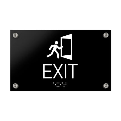 Information Signs - Exit Sign With Braille - Black Acrylic