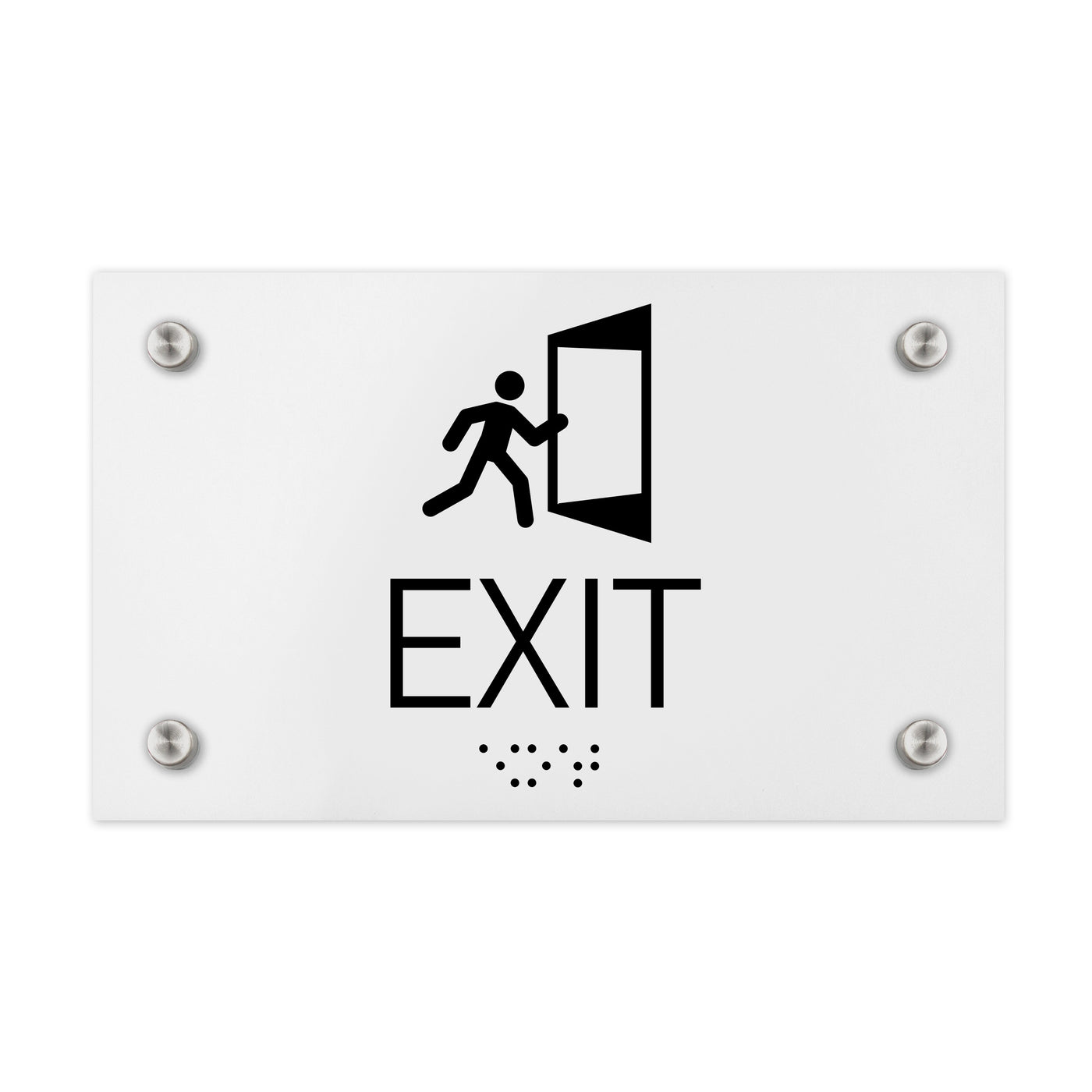 Information Signs - Exit Sign With Braille - White Acrylic