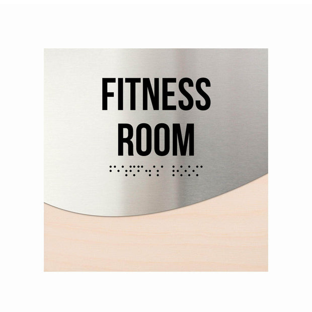 Door Signs Fitness Room Sign — Stainless Steel & Wood Door Plate — "Jure" Design