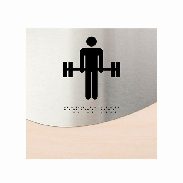 Information signs Gym Room Sign: Stainless Steel & Wood Door Plate — "Jure" Design
